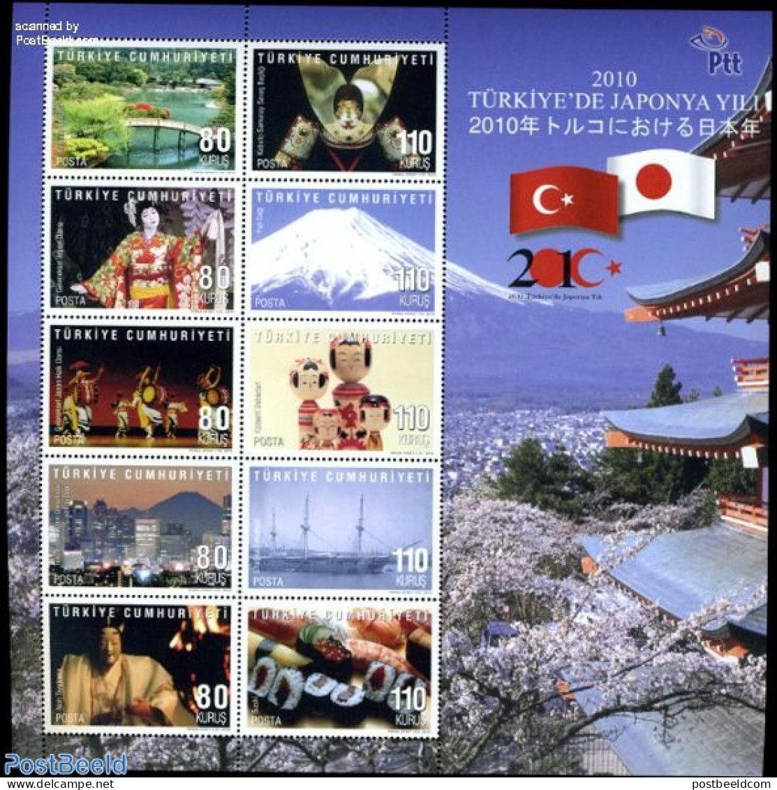 Türkiye 2010 Joint Issue With Japan 10v M/s, Mint NH, Health - Sport - Transport - Various - Food & Drink - Mountains.. - Other & Unclassified