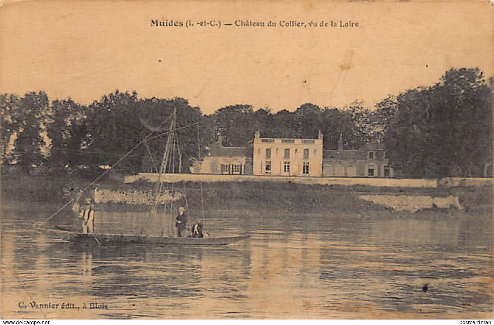 MUIDES SUR LOIRE (41) 1914 Château Du Collier, Vu De La Loire. Pêcheurs En Barque - Autres & Non Classés