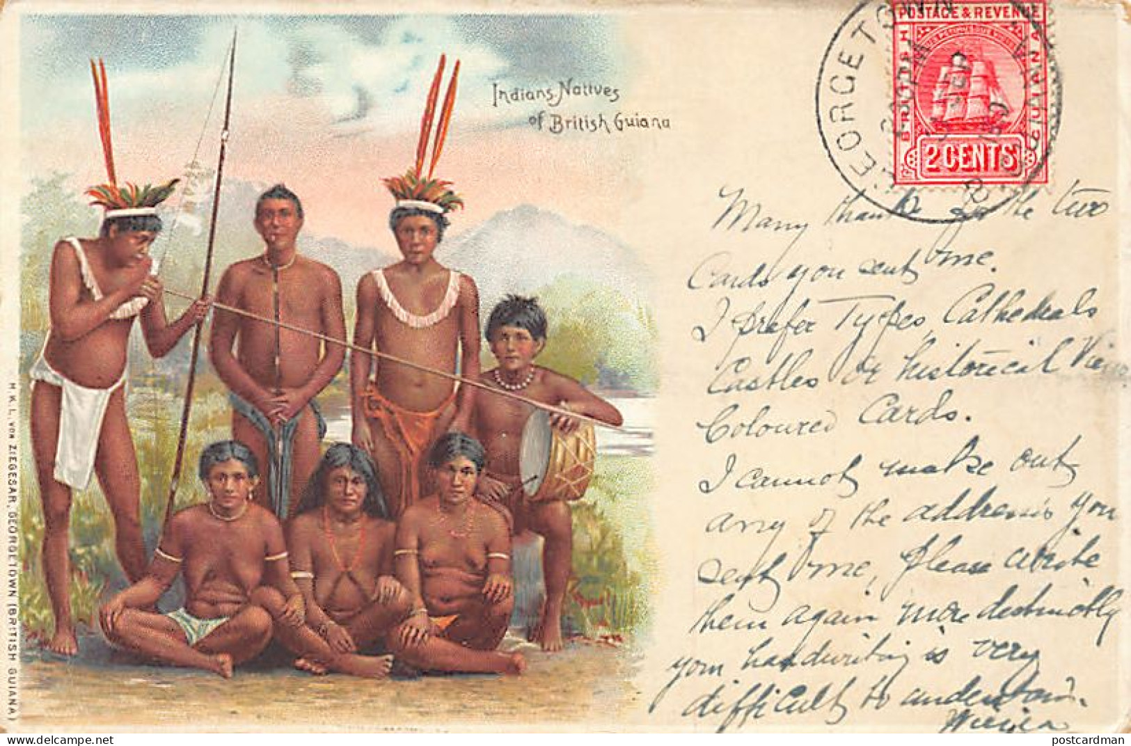 British Guiana GUYANA Indian Natives - Litho Postcard - Publ. H.K.L. Von Ziegesar. - Guyana (ex Guyana Britannica)