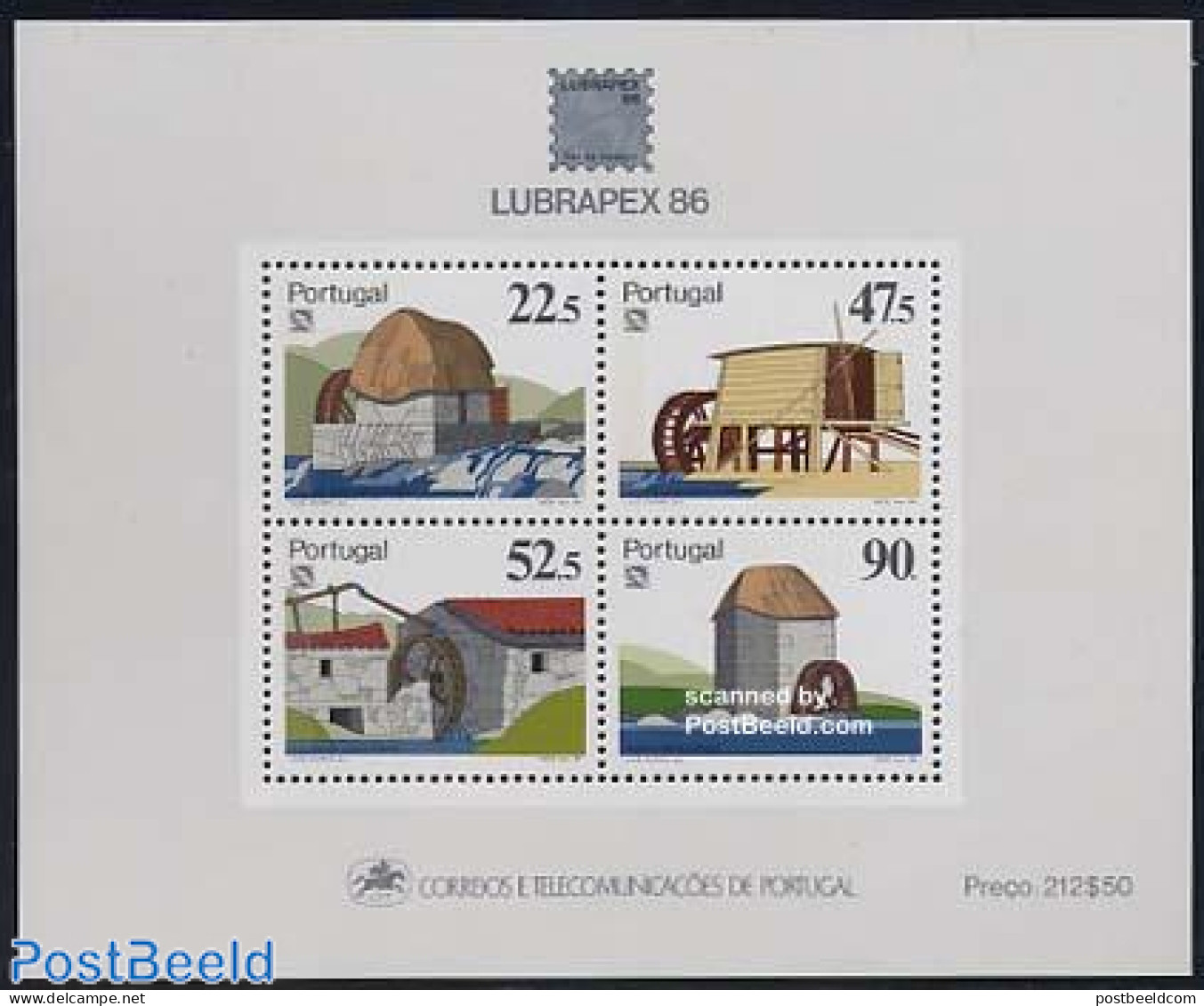 Portugal 1986 Lubrapex, Watermills S/s, Mint NH, Various - Mills (Wind & Water) - Neufs