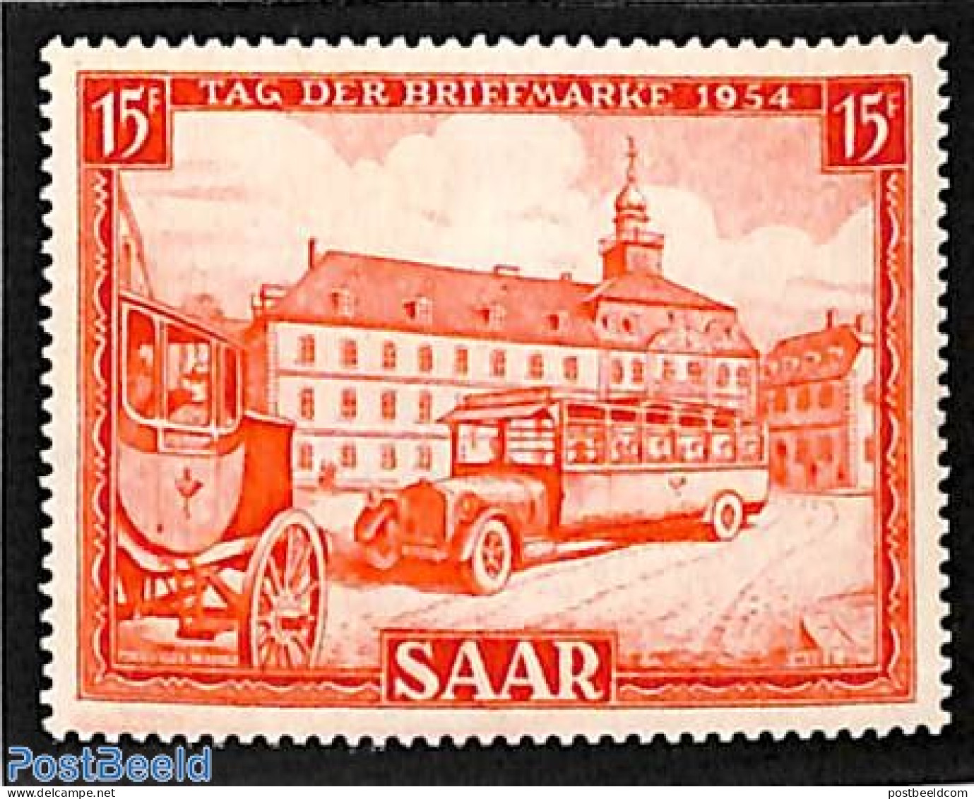 Germany, Saar 1954 Stamp Day 1v, Mint NH, Transport - Stamp Day - Automobiles - Coaches - Journée Du Timbre