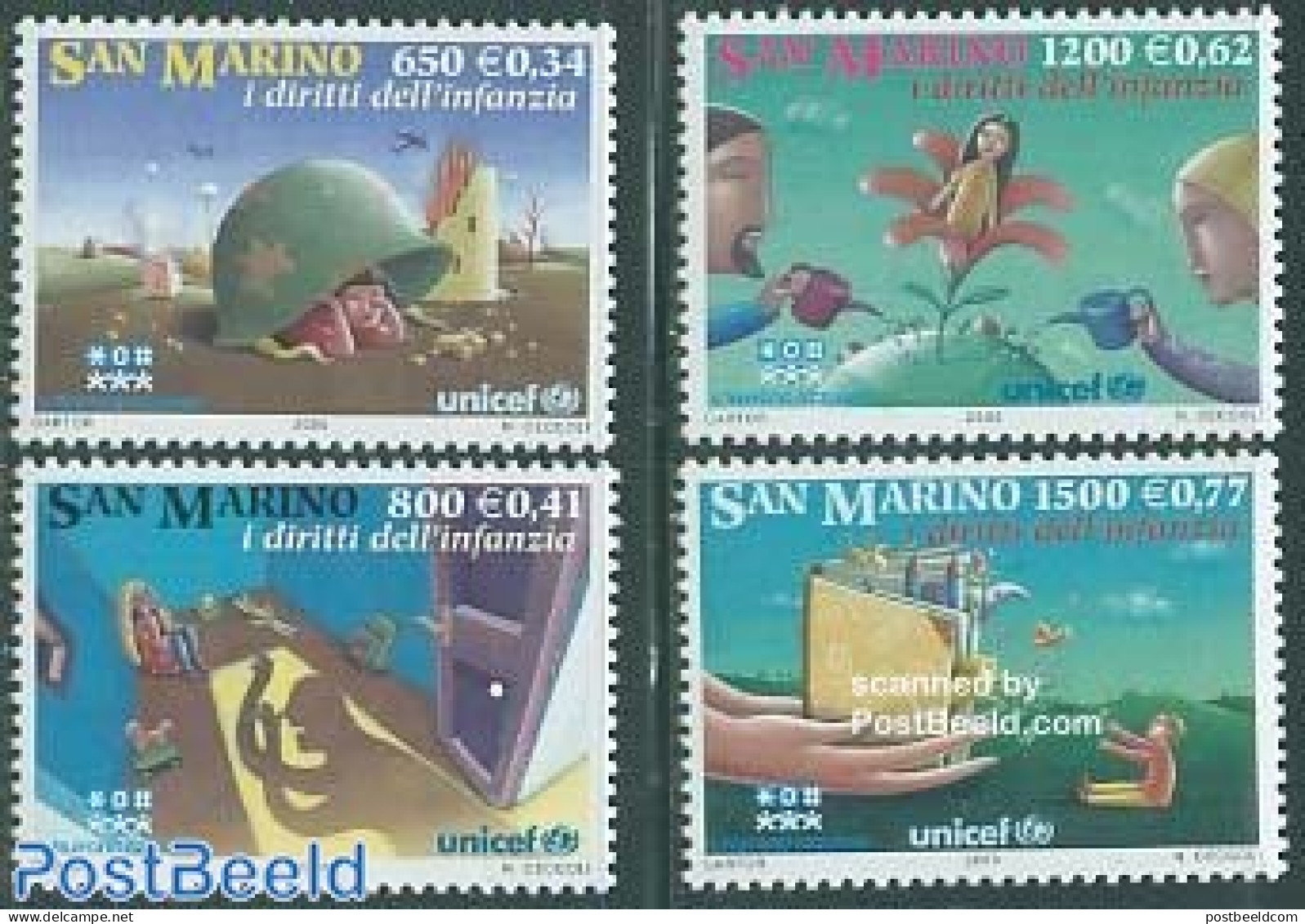San Marino 2000 Children Rights 4v, Mint NH, History - Science - Militarism - United Nations - Education - Neufs