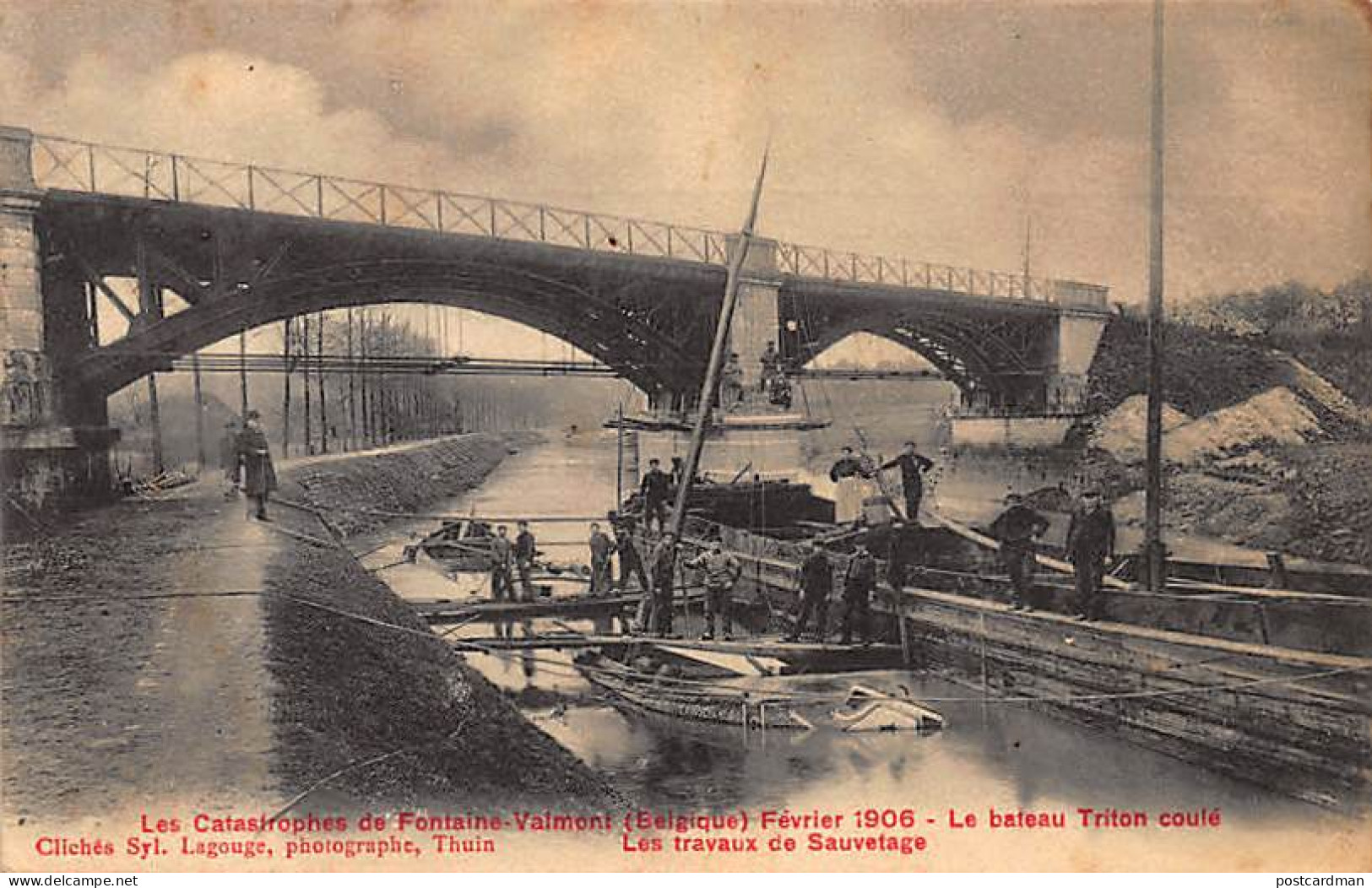 FONTAINE-VALMONT (Hainaut) - Les Catastrophes - Février 1906 - Le Bateau Triton Coulé - Ed. Lagouge. - Other & Unclassified