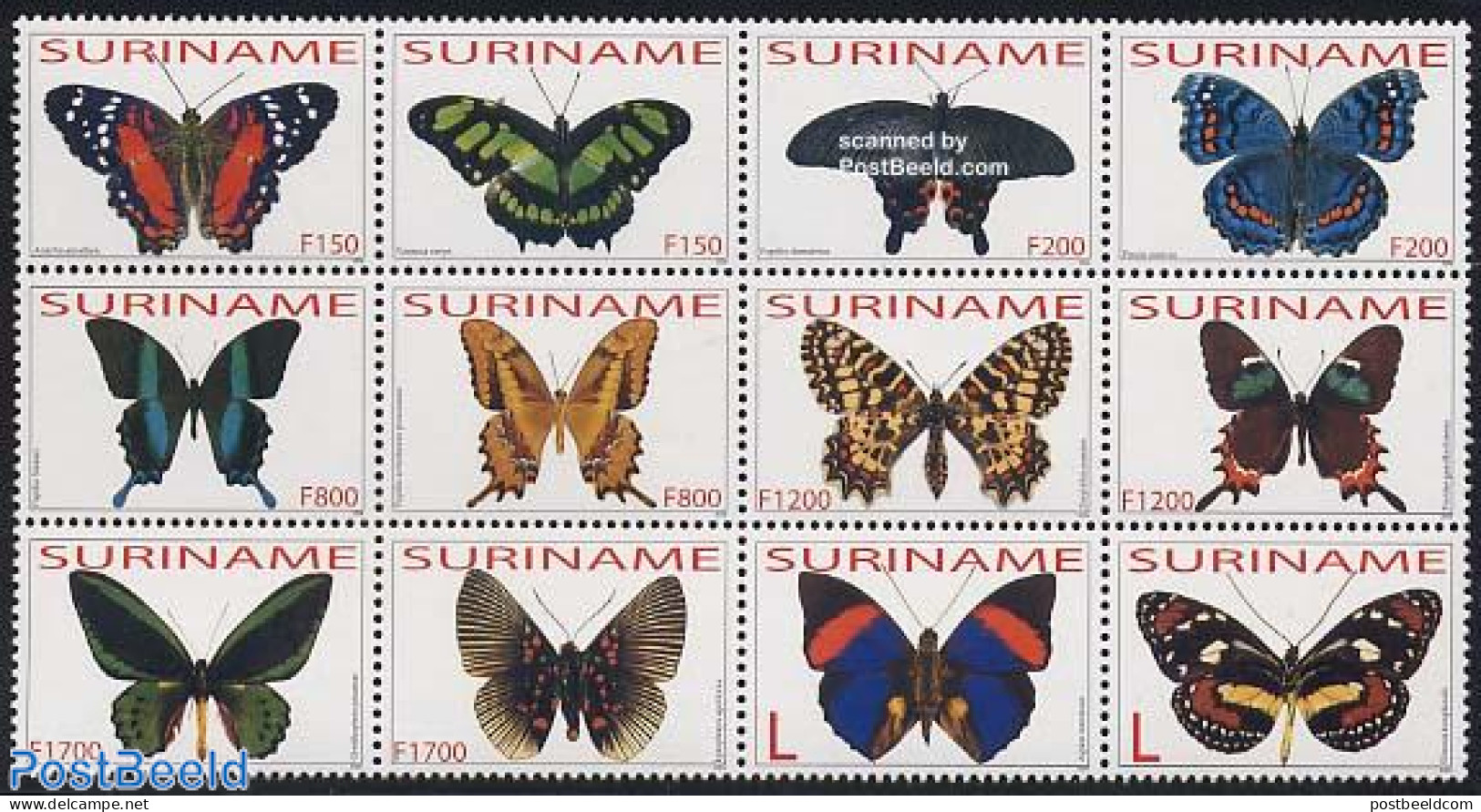 Suriname, Republic 2004 Butterflies 12v, Sheetlet, Mint NH, Nature - Butterflies - Surinam