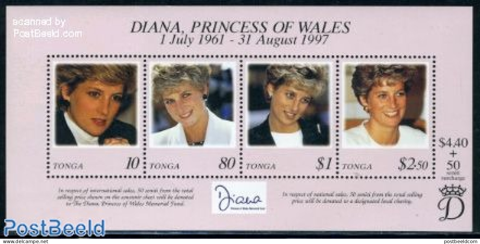 Tonga 1998 Death Of Diana 4v M/s, Mint NH, History - Charles & Diana - Kings & Queens (Royalty) - Royalties, Royals