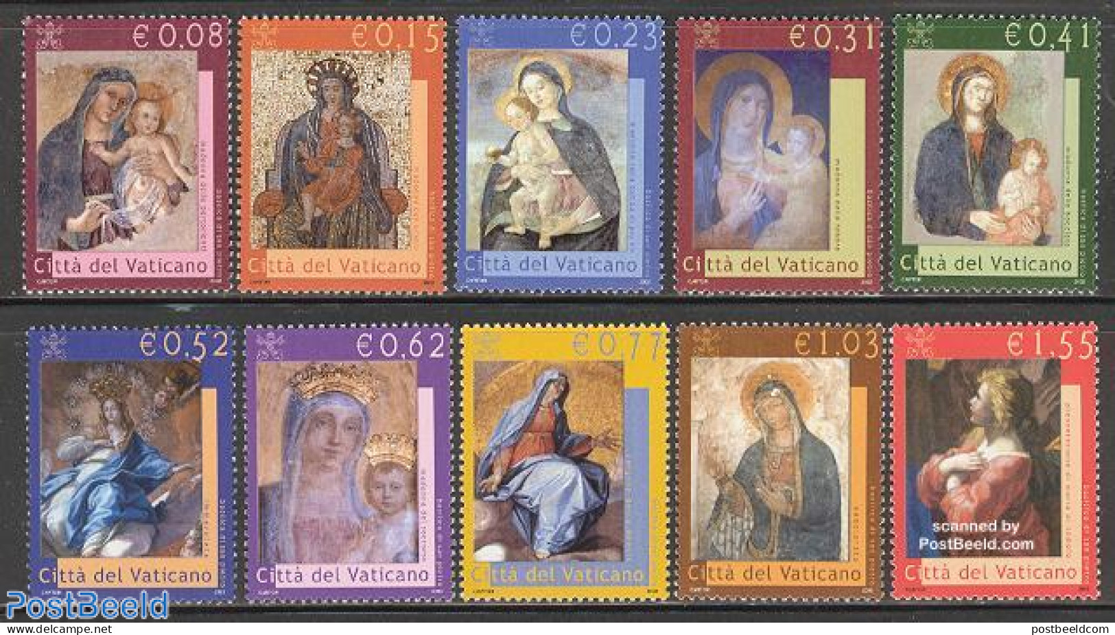 Vatican 2002 Definitives, Madonna Paintings 10v, Mint NH, Art - Paintings - Unused Stamps