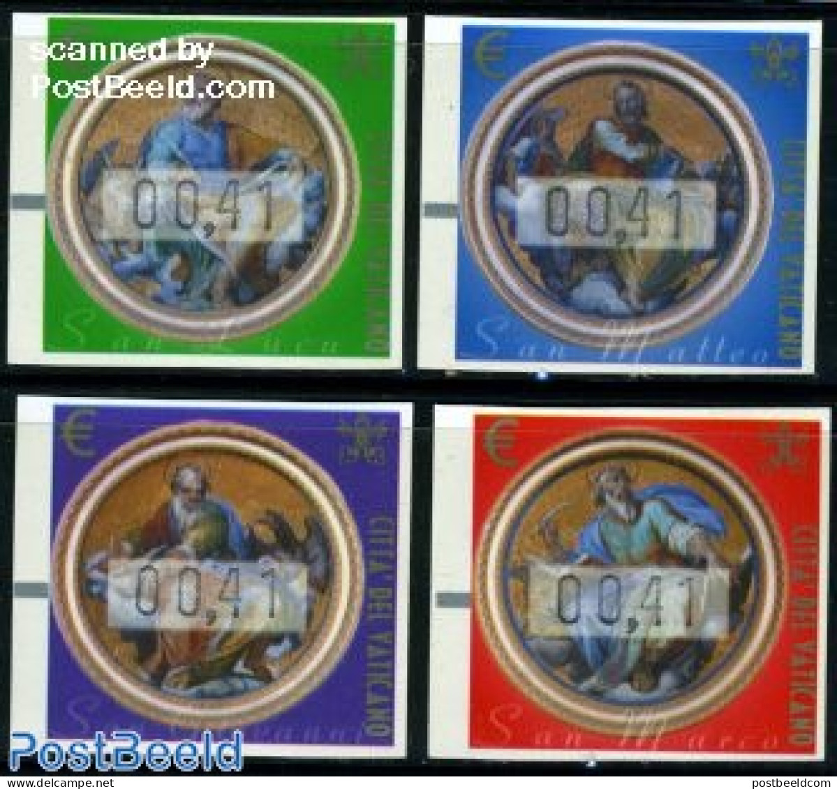Vatican 2002 Automat Stamps 4v, Fluorescend, Mint NH, Automat Stamps - Art - Paintings - Ongebruikt