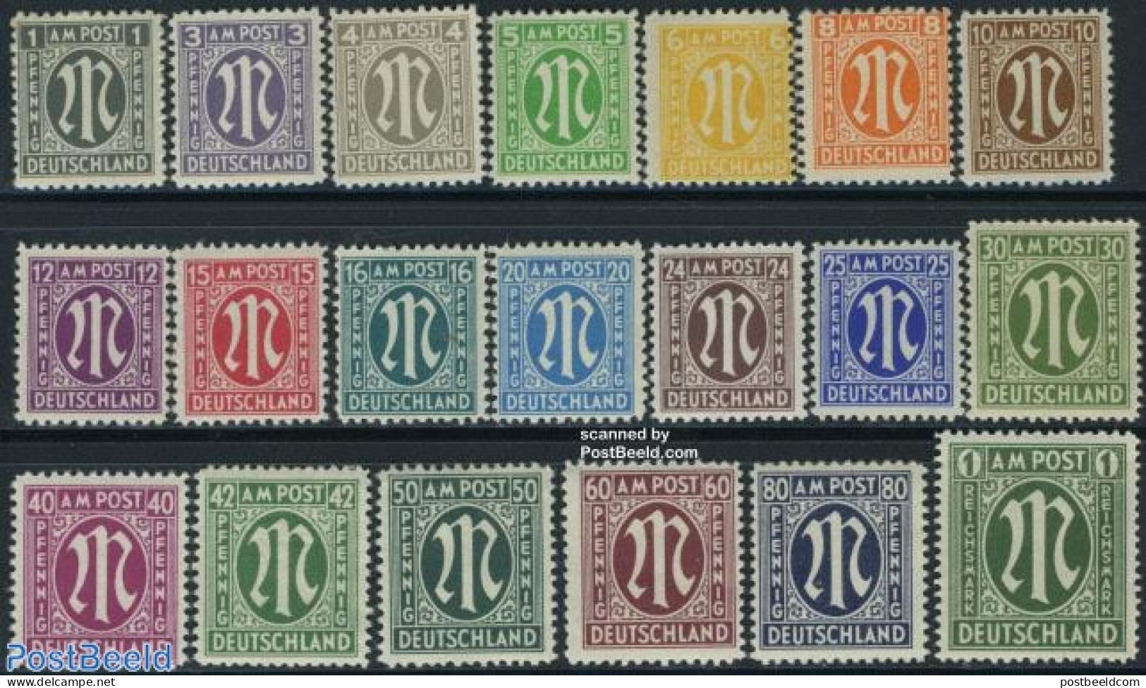 Germany, Federal Republic 1945 Definitives, German Prints 20v, Unused (hinged) - Unused Stamps