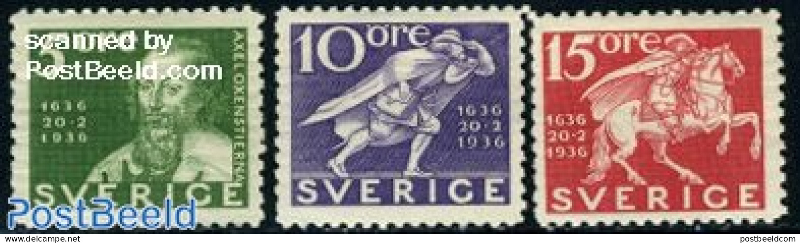 Sweden 1936 300 Years Post 3v Perforated, Mint NH, Nature - Horses - Post - Unused Stamps