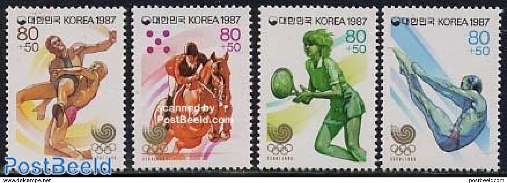 Korea, South 1987 Olympic Games Seoul 4v, Mint NH, Nature - Sport - Horses - Olympic Games - Swimming - Tennis - Schwimmen