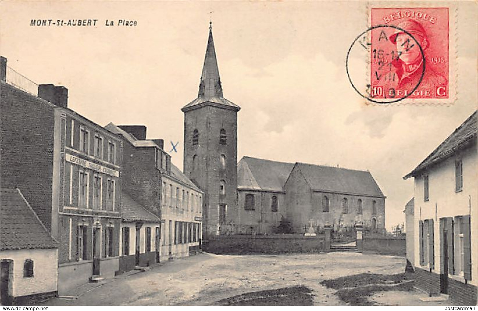 MONT SAINT AUBERT (Hainaut) La Place - Lefebvre Tailleur Estaminet - Ed. J. Vanhée  - Other & Unclassified