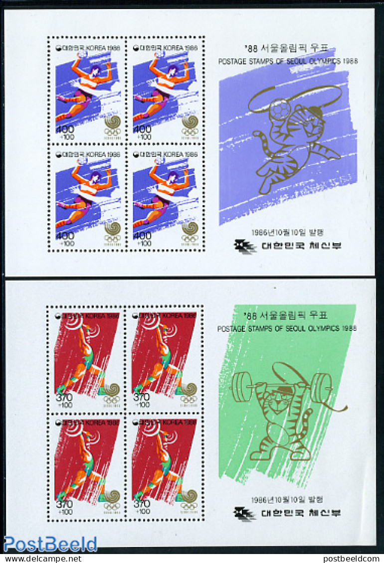 Korea, South 1986 Olympic Games Seoul 2 S/s, Mint NH, Sport - Handball - Olympic Games - Weightlifting - Hand-Ball