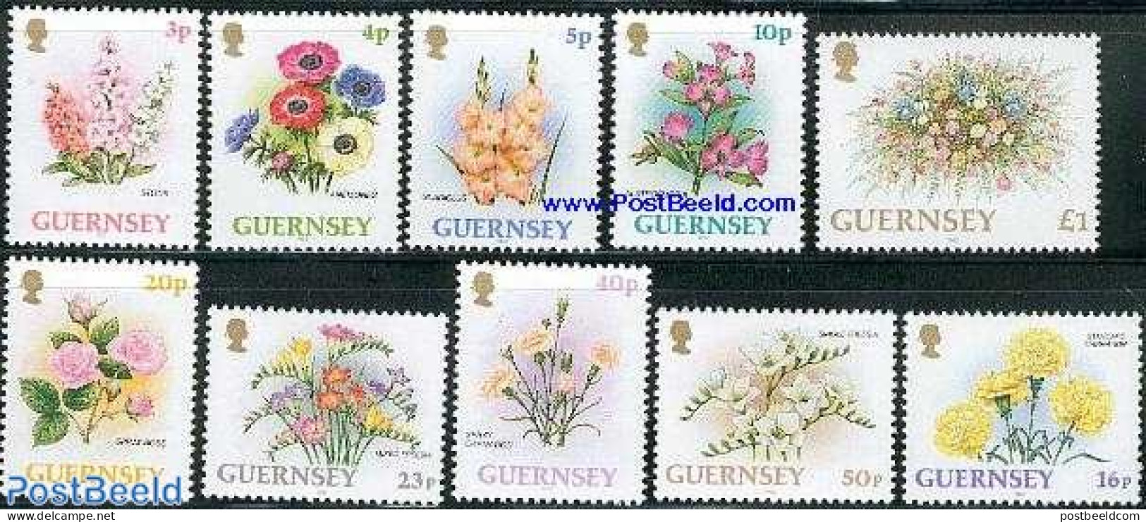 Guernsey 1992 Definitives, Flowers 10v, Mint NH, Nature - Flowers & Plants - Guernsey