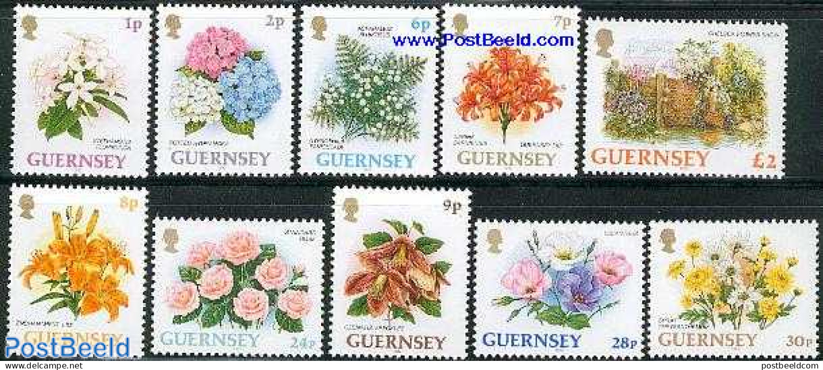 Guernsey 1993 Definitives, Flowers 10v, Mint NH, Nature - Flowers & Plants - Roses - Guernsey