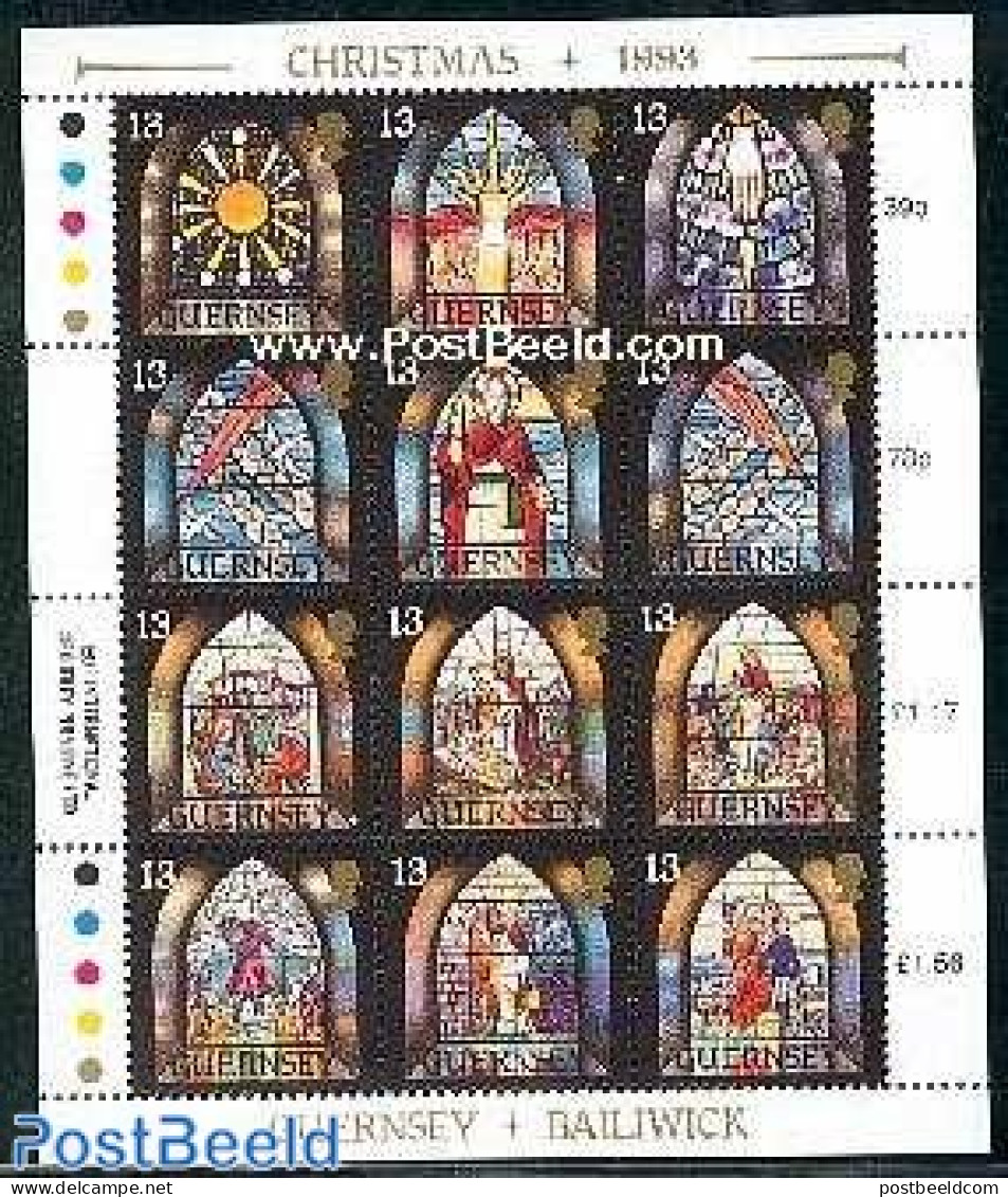 Guernsey 1993 Christmas 12v M/s, Mint NH, Religion - Christmas - Art - Stained Glass And Windows - Kerstmis