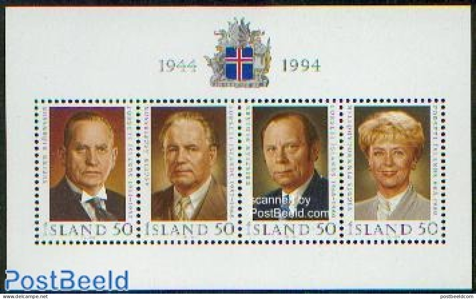 Iceland 1994 Republic Anniversary S/s, Mint NH, History - Politicians - Neufs