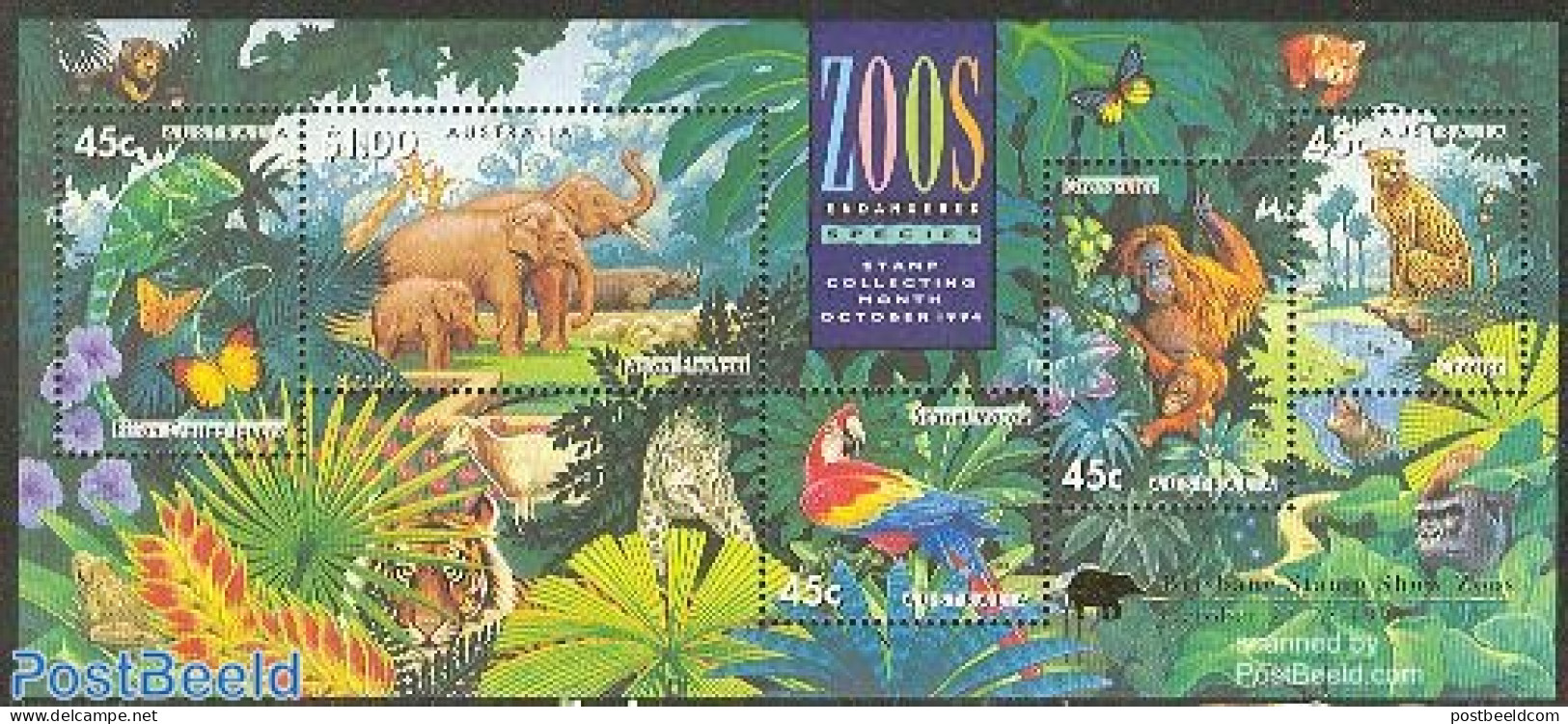 Australia 1994 Brisbane Stamp Show S/s, Mint NH, Nature - Animals (others & Mixed) - Elephants - Monkeys - Parrots - P.. - Unused Stamps