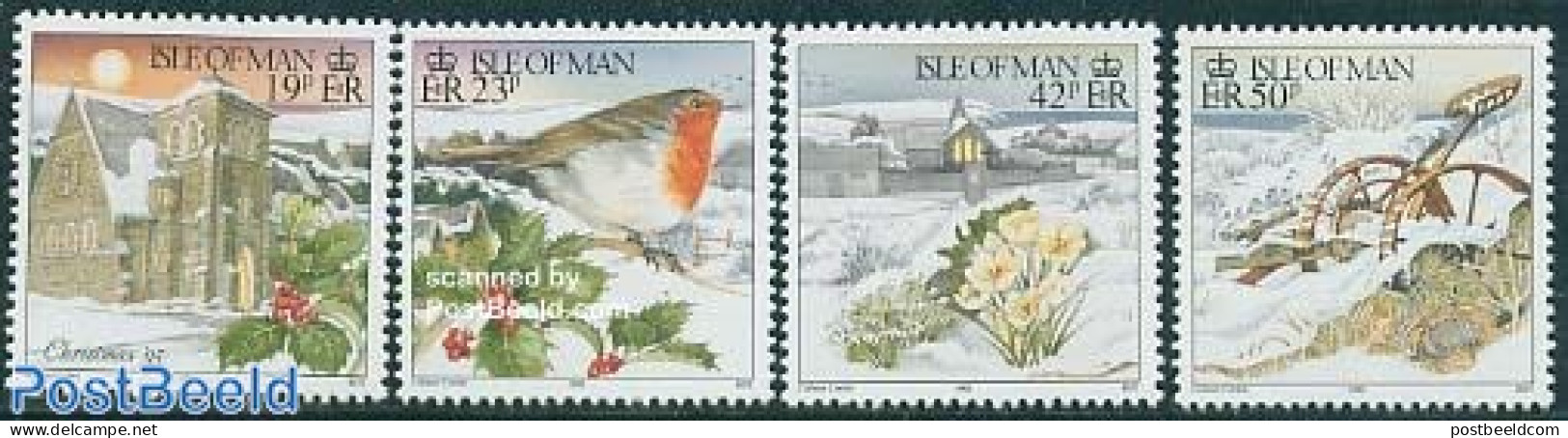 Isle Of Man 1995 Christmas 4v, Mint NH, Nature - Religion - Birds - Flowers & Plants - Christmas - Kerstmis