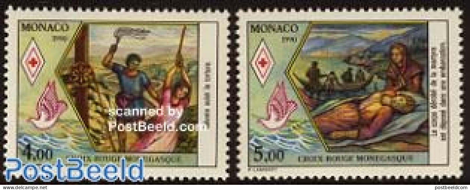 Monaco 1990 Red Cross 2v, Mint NH, Health - Religion - Transport - Red Cross - Religion - Ships And Boats - Neufs