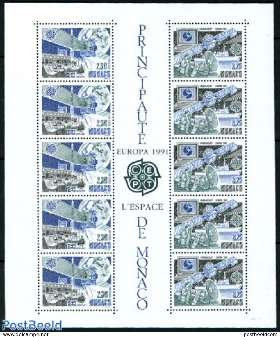 Monaco 1991 Europa, Space S/s, Mint NH, History - Transport - Europa (cept) - Space Exploration - Ungebraucht
