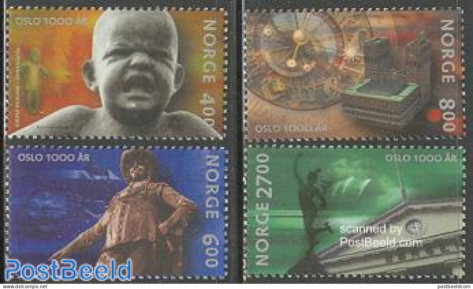 Norway 2000 1000 Years Oslo 4v, Mint NH, Religion - Various - Greek & Roman Gods - Banking And Insurance - Art - Clock.. - Unused Stamps