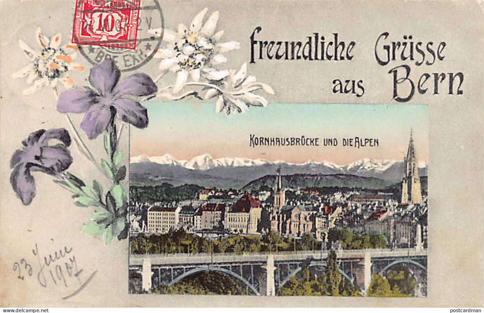 BERN - Kornhausbrücke Und Die Alpen - Blumen - Verlag F. Oesch-Muller  - Bern