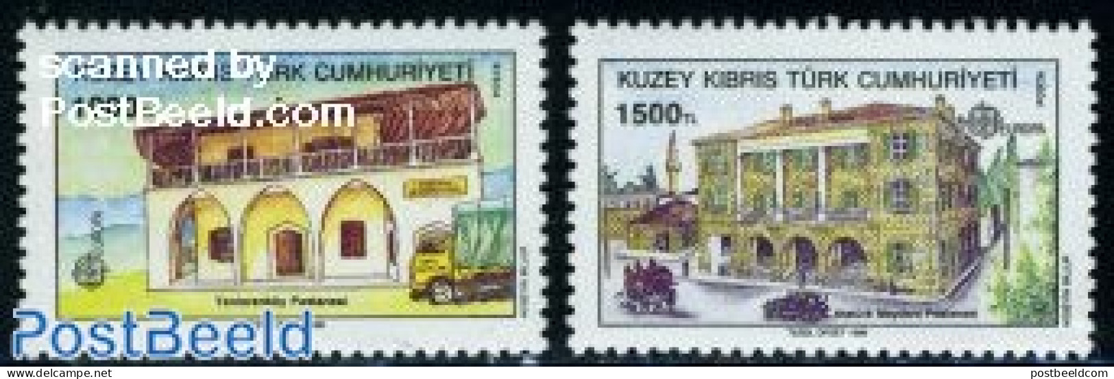 Turkish Cyprus 1990 Europa, Post Offices 2v, Mint NH, History - Transport - Europa (cept) - Post - Automobiles - Poste
