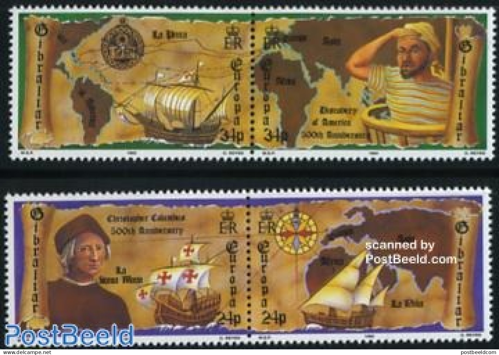 Gibraltar 1992 Europa, Discovery Of America 2x2v [:], Mint NH, History - Transport - Various - Europa (cept) - Explore.. - Explorers