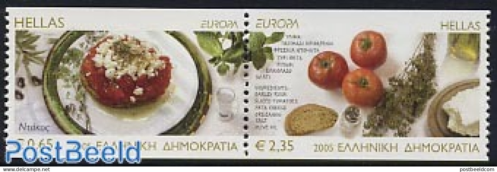 Greece 2005 Europa, Gastronomy 2v [:] From Booklets, Mint NH, Health - History - Food & Drink - Europa (cept) - Neufs