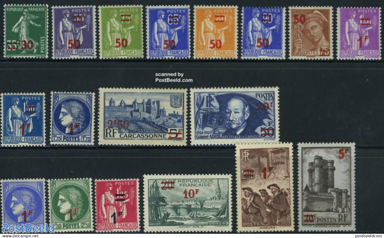 France 1940 Overprints 18v, Mint NH, Transport - Aircraft & Aviation - Art - Castles & Fortifications - Ungebraucht