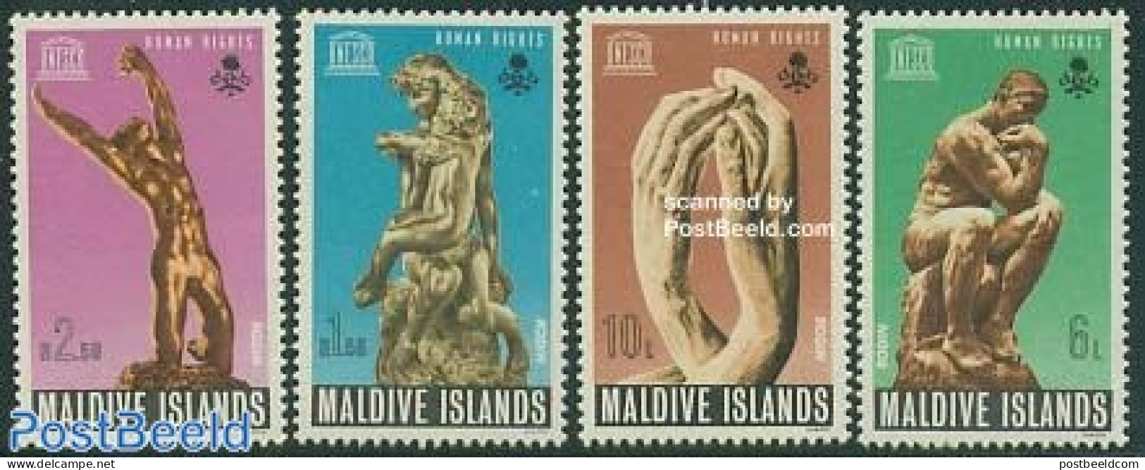 Maldives 1969 Human Rights, Sculptures 4v, Mint NH, History - Human Rights - United Nations - Art - Sculpture - Skulpturen