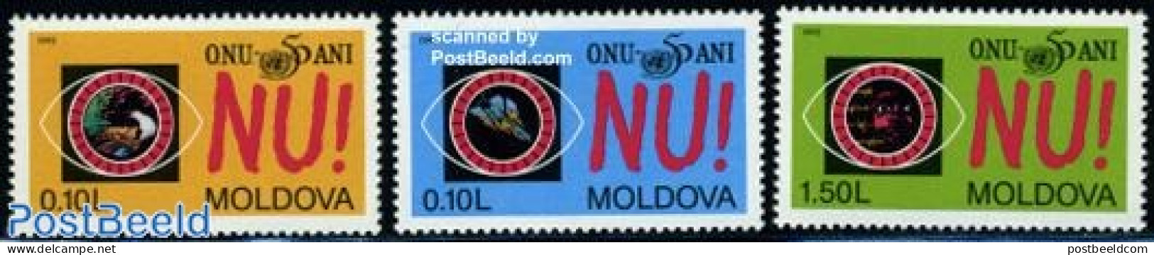 Moldova 1995 UNO 50th Anniversary 3v, Mint NH, History - Nature - Anti Racism - United Nations - Environment - Unclassified