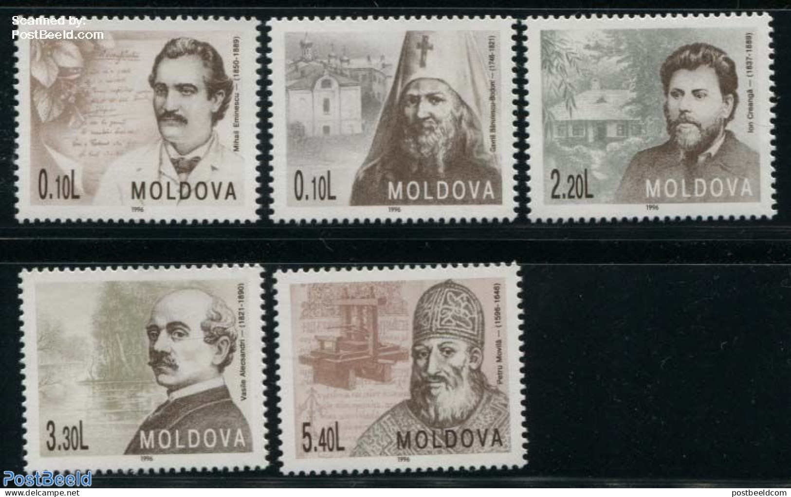 Moldova 1996 Famous Persons 5v, Mint NH, Authors - Handwriting And Autographs - Ecrivains