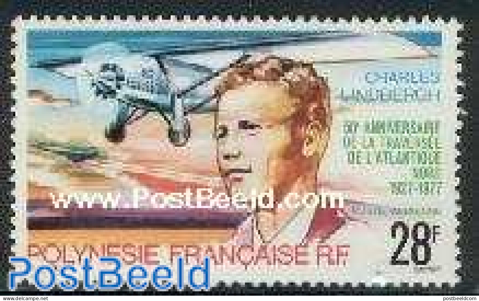 French Polynesia 1977 Charles Lindbergh 1v, Mint NH, Transport - Aircraft & Aviation - Neufs