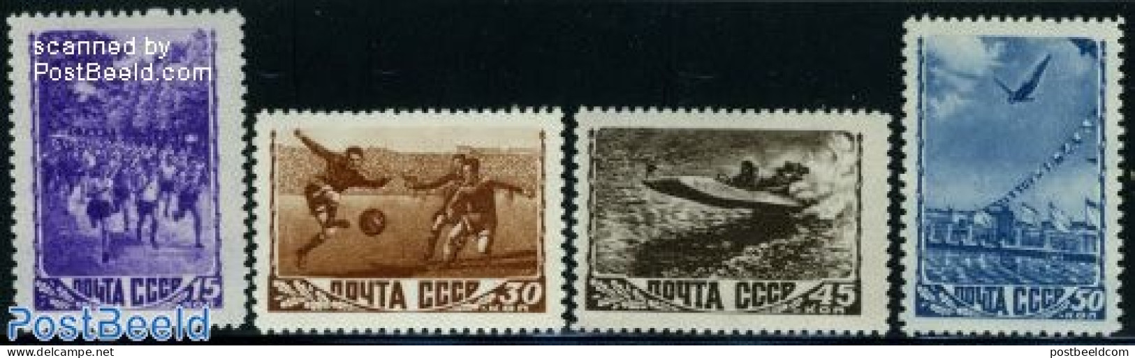 Russia, Soviet Union 1948 Sports 4v, Unused (hinged), Sport - Transport - Football - Sport (other And Mixed) - Swimmin.. - Ongebruikt