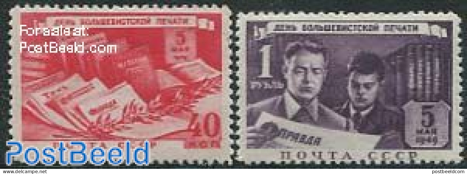 Russia, Soviet Union 1949 Press Day 2v, Mint NH, History - Newspapers & Journalism - Unused Stamps