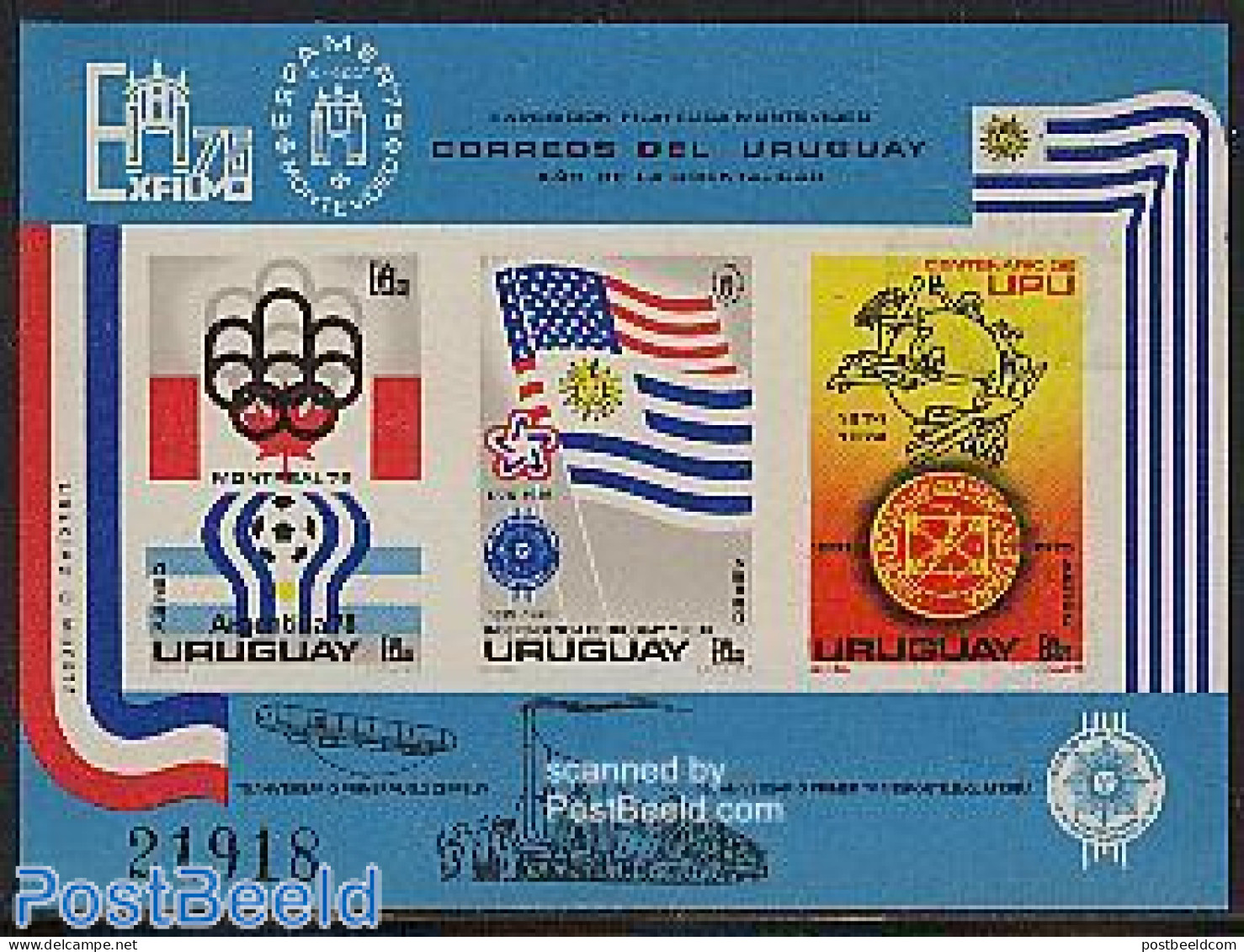 Uruguay 1975 Exfilmo S/s Without Face Value Imperforated, Mint NH, Sport - Olympic Games - U.P.U. - U.P.U.