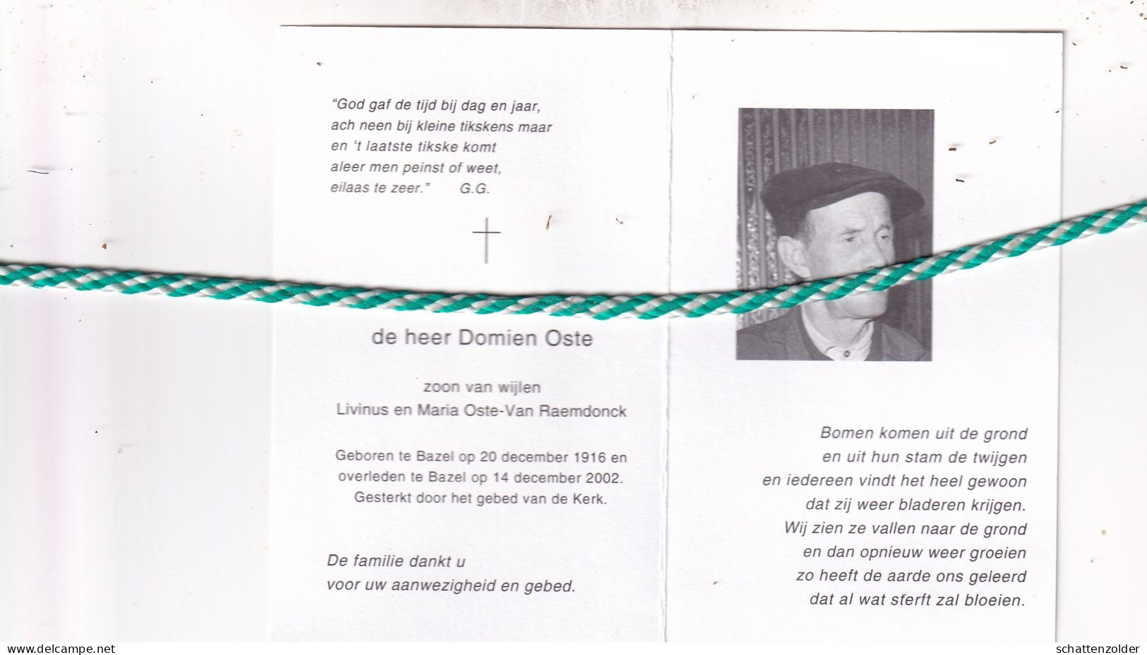 Domien Oste-Van Raemdonck, Bazel 1916, 2002. Foto - Décès