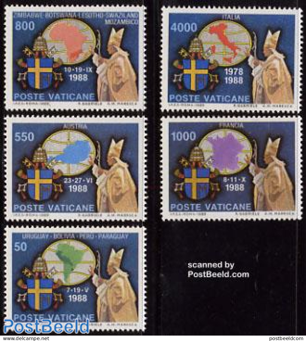 Vatican 1989 Pope Travels 5v, Mint NH, Religion - Pope - Religion - Neufs