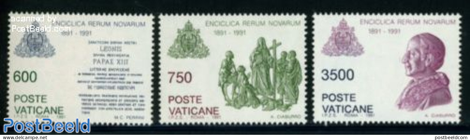 Vatican 1991 Rerum Novarum 3v, Mint NH, Religion - Religion - Ungebraucht
