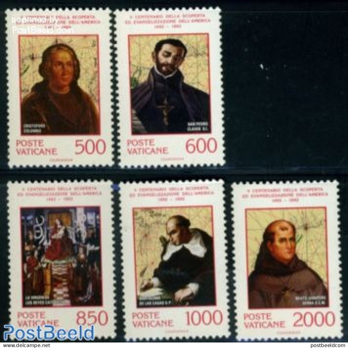Vatican 1992 Discovery Of America 5v, Mint NH, History - Religion - Various - Explorers - Religion - Maps - Ungebraucht