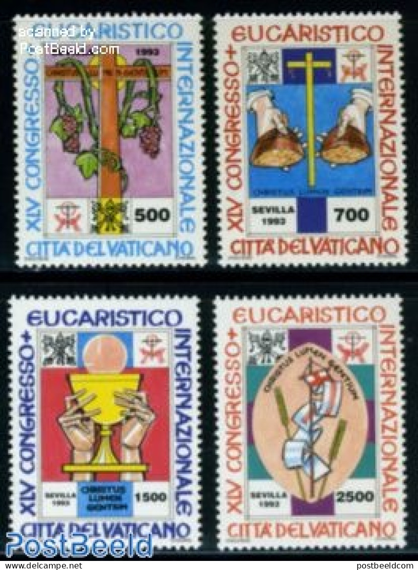 Vatican 1993 Eucharistic Congress 4v, Mint NH, Nature - Religion - Wine & Winery - Religion - Unused Stamps