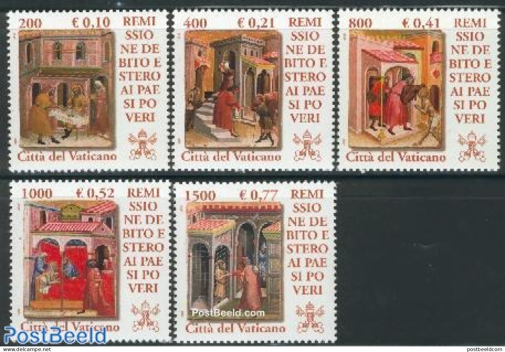 Vatican 2001 Debt To Poor Countries 5v, Mint NH, Art - Paintings - Neufs