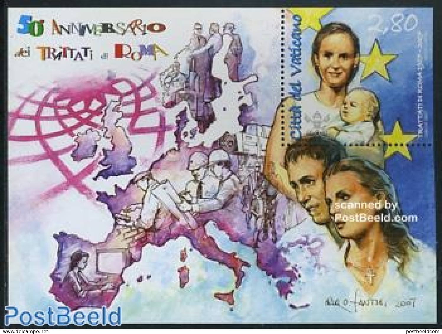 Vatican 2007 50 Years Treaty Of Rome S/s, Mint NH, History - Various - Europa Hang-on Issues - Maps - Neufs