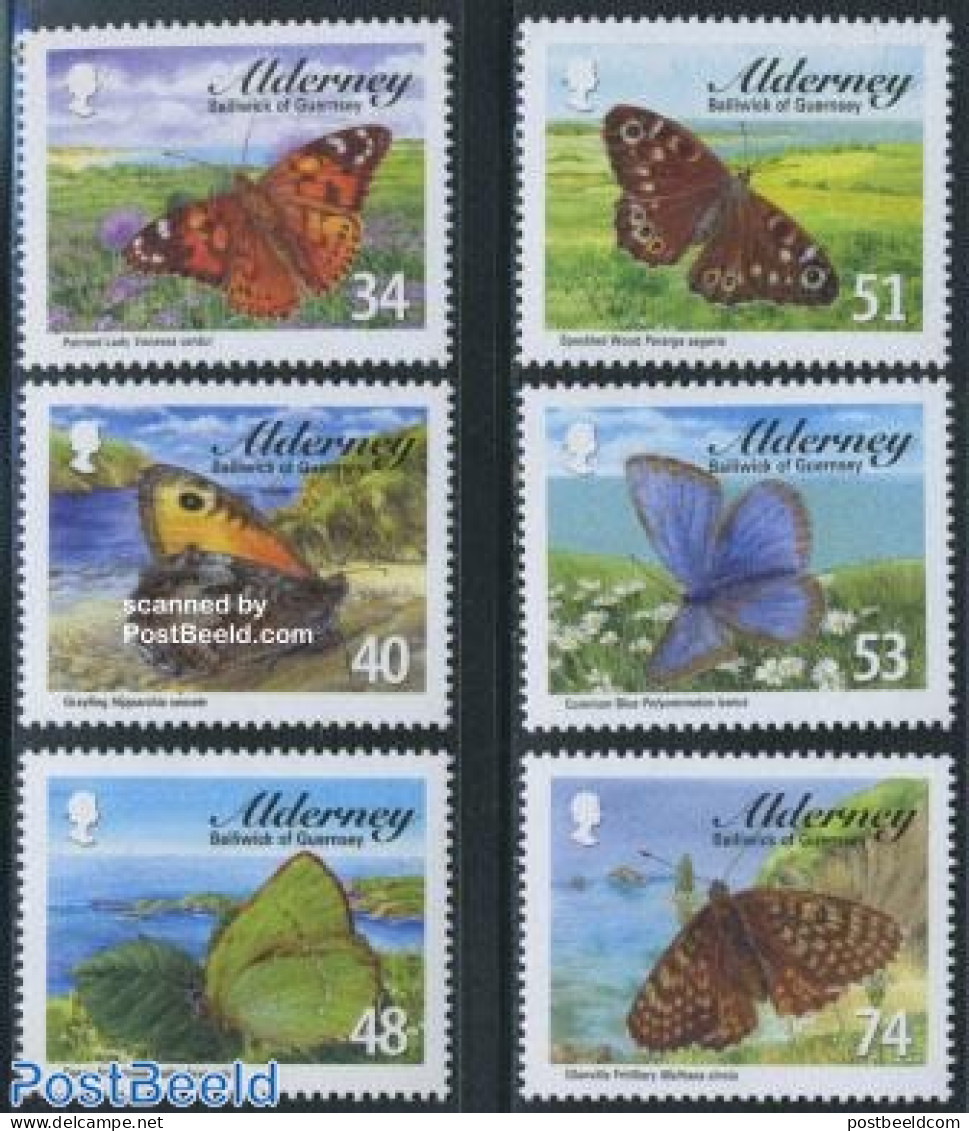 Alderney 2008 Butterflies 6v, Mint NH, Nature - Butterflies - Alderney