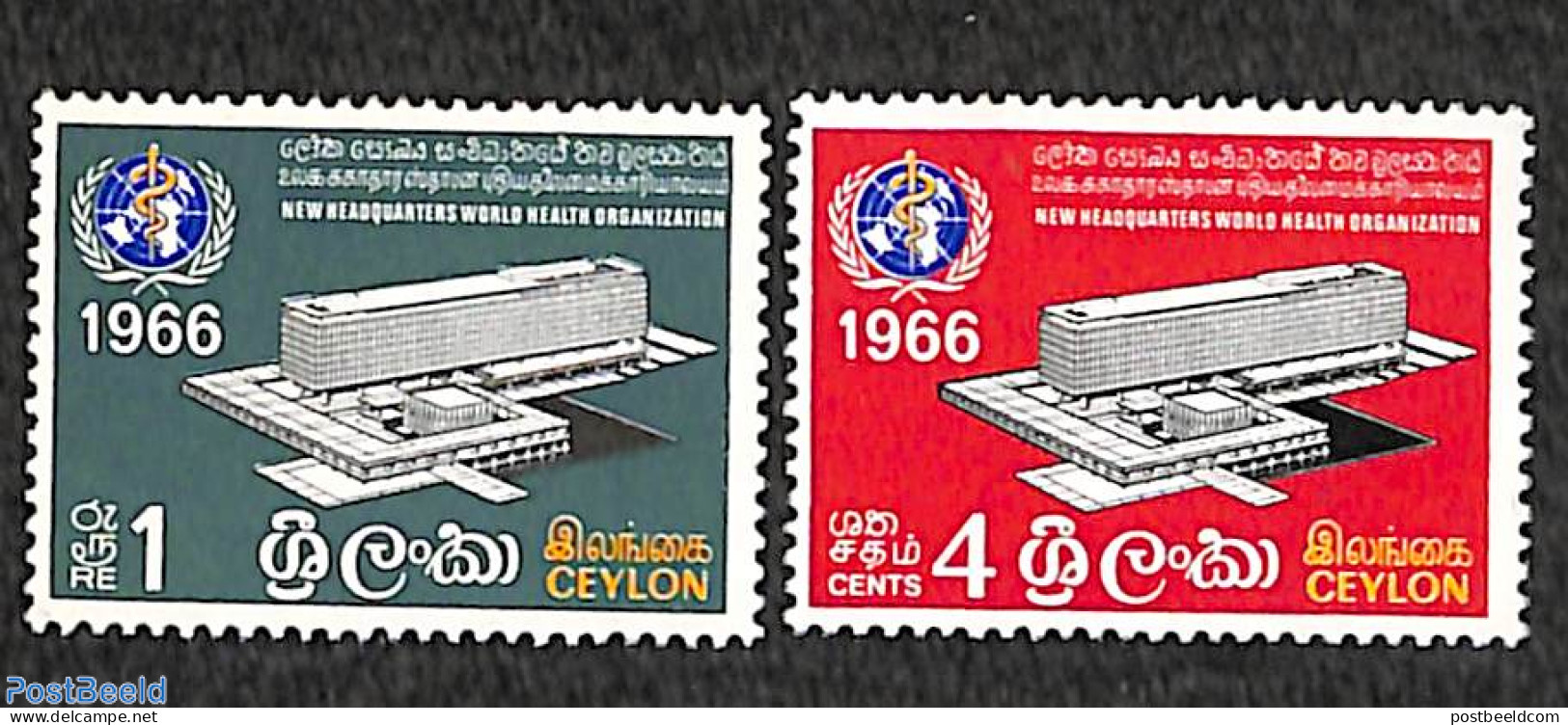 Sri Lanka (Ceylon) 1966 New WHO Building 2v, Mint NH, Health - Health - Sri Lanka (Ceylan) (1948-...)