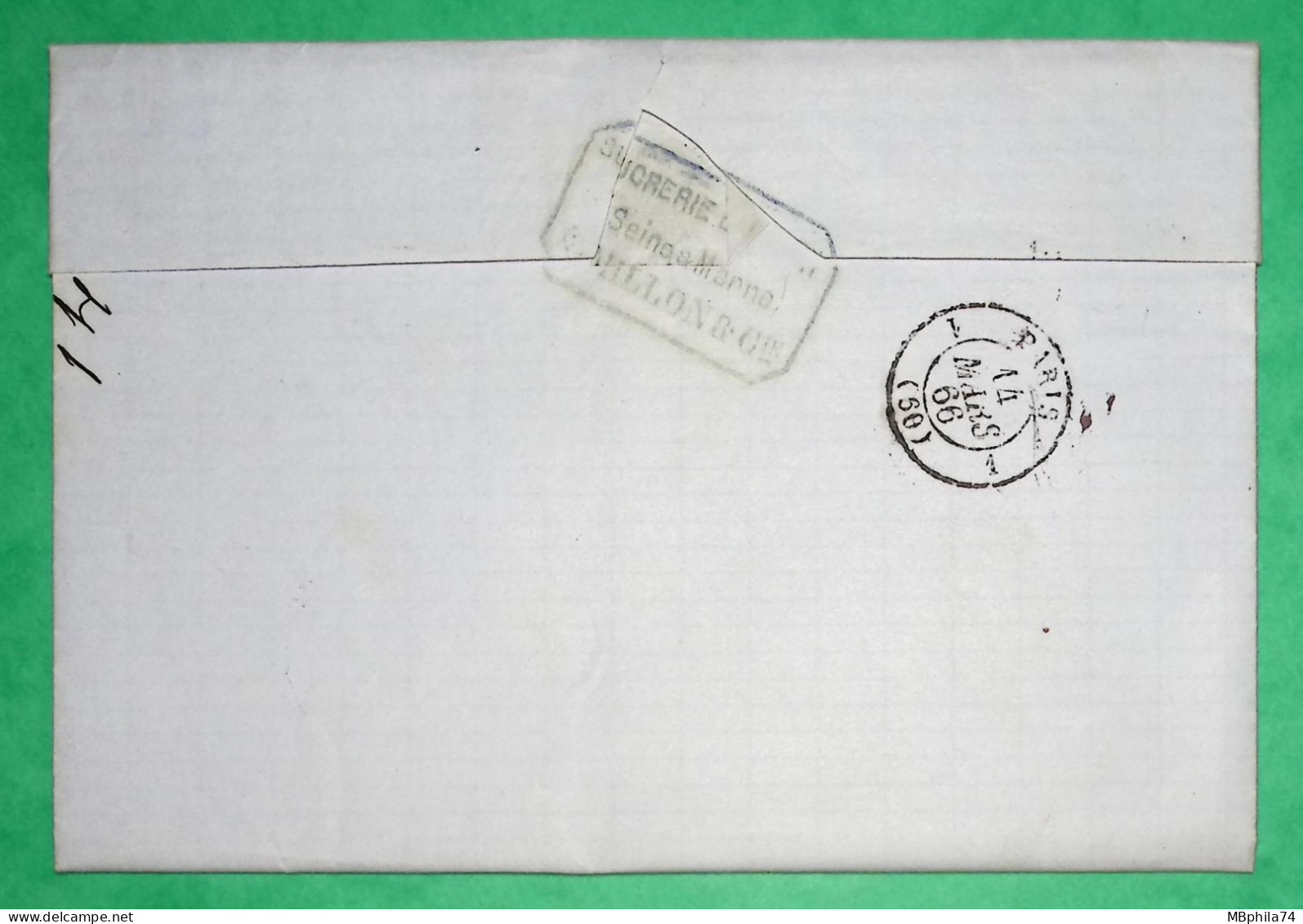 N°22 GC 2373 CAD TYPE 22 MITRY MORY SEINE ET MARNE SUCRERIE POUR PARIS 1866 LETTRE COVER FRANCE - 1849-1876: Periodo Clásico