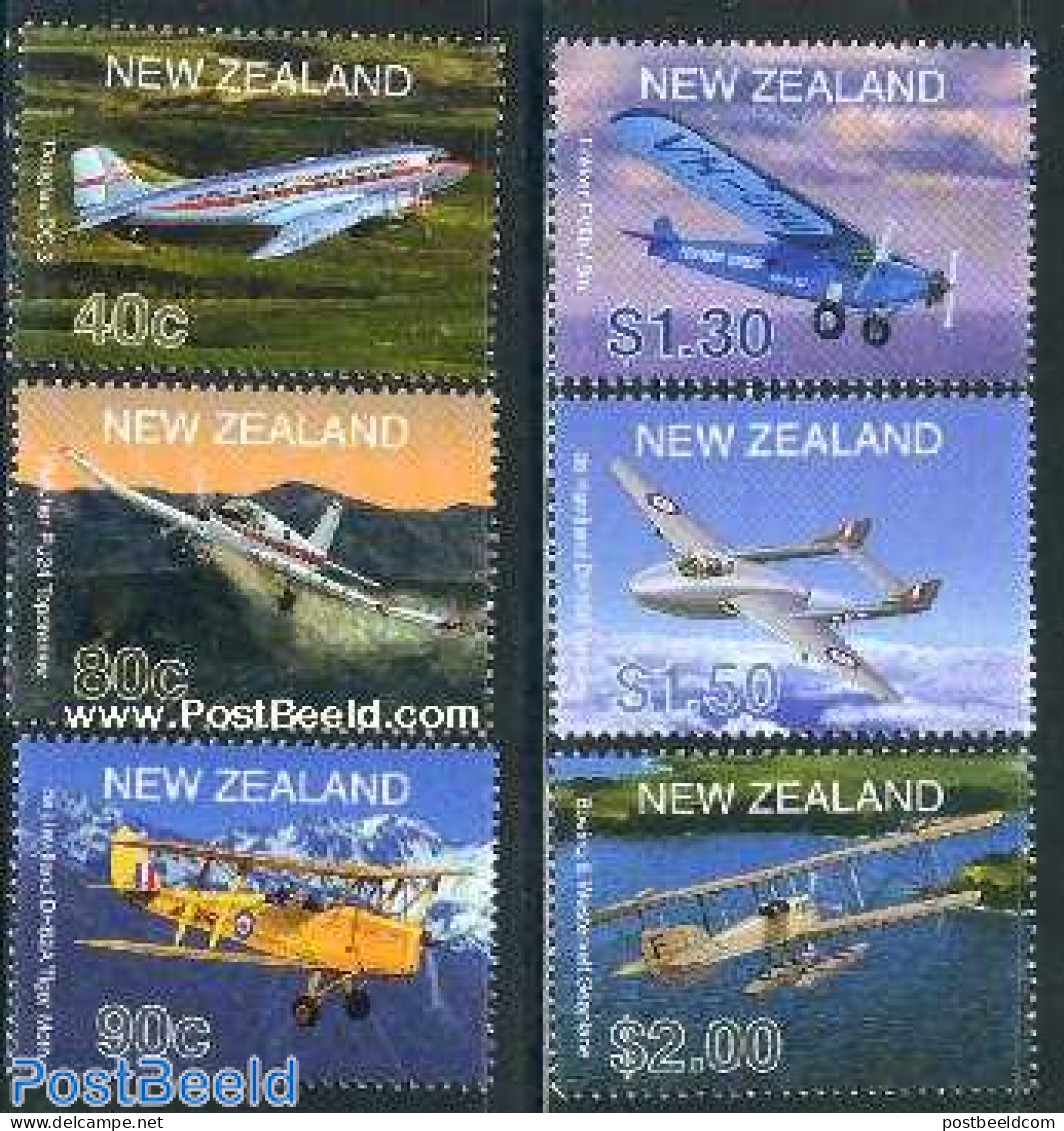 New Zealand 2001 Aeroplanes 6v, Mint NH, Transport - Aircraft & Aviation - Unused Stamps