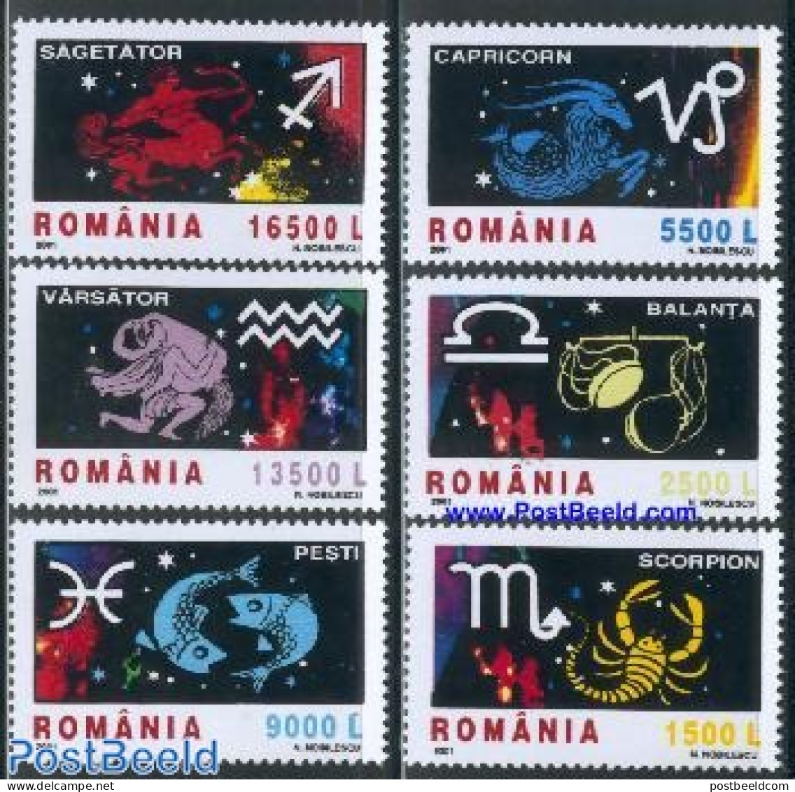 Romania 2001 Zodiac 6v, Mint NH, Science - Unused Stamps
