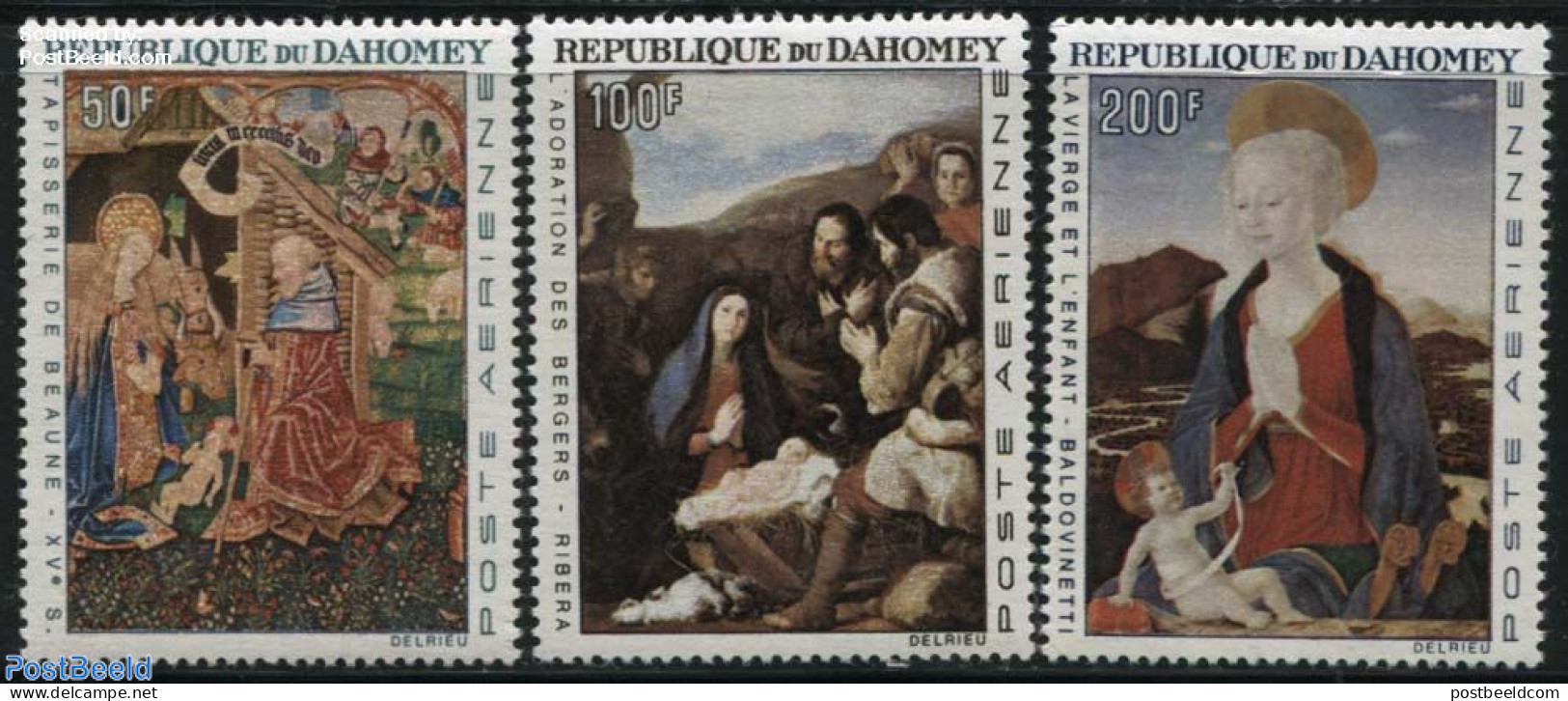 Dahomey 1966 Christmas, Paintings 3v, Mint NH, Religion - Christmas - Religion - Art - Paintings - Kerstmis